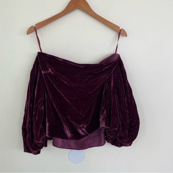 Mare Mare Free People Piere Plum Crushed Velvet Puff Sleeve Off The Shoulder Top - Picture 7 of 10